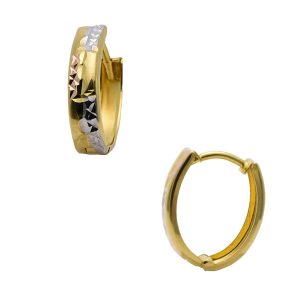 Arracadas Huggie Tres Oros Cuadriculado ARPTOR001