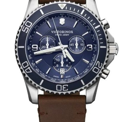 Reloj Victorinox de caballero Reloj para buceo con bisel giratorio unidireccional, escala de cuenta ascendente y funciones de cronógrafo y taquímetro Caja de acero inoxidable suizo