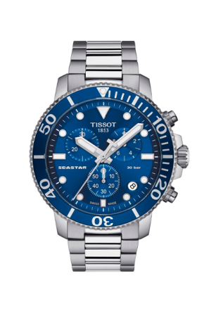  Reloj TISSOT SEASTAR 1000 CHRONOGRAPH T120.417.11.041.00 Género Caballero Garantía 2 años de Garantía Hermeticidad Hermético hasta una presión de 30 bares (300 metros/1.000 pies) SKU T1204171104100 Colección T-Sport Peso (g) 180