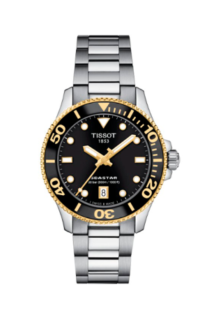 Reloj TISSOT SEASTAR 1000 36MM T120.210.21.051.00 NUEVA COLECCIÓN DE RELOJES DE BUCEO DE MENOR TAMAÑO PARA MUJER Y HOMBRE SE PUEDE USAR PARA BUCEAR O COMO UNA DECLARACIÓN DE MODA SIN CONCESIONES EN LA CALIDAD: 1000 PIES / 30 BAR RESISTENTE AL AGUA PULSERA CON SISTEMA INTERCAMBIABLE